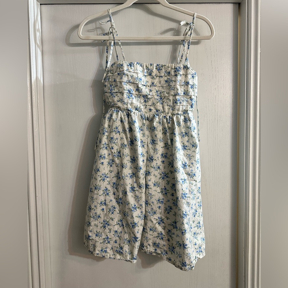 miami White Floral Mini Dress with Blue Print